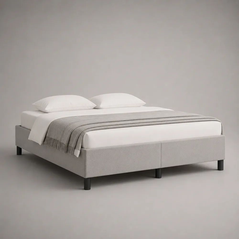 Lot de 2 sommiers tapissiers doubles 160 x 200 cm en bois et tissu gris clair avec pieds noirs