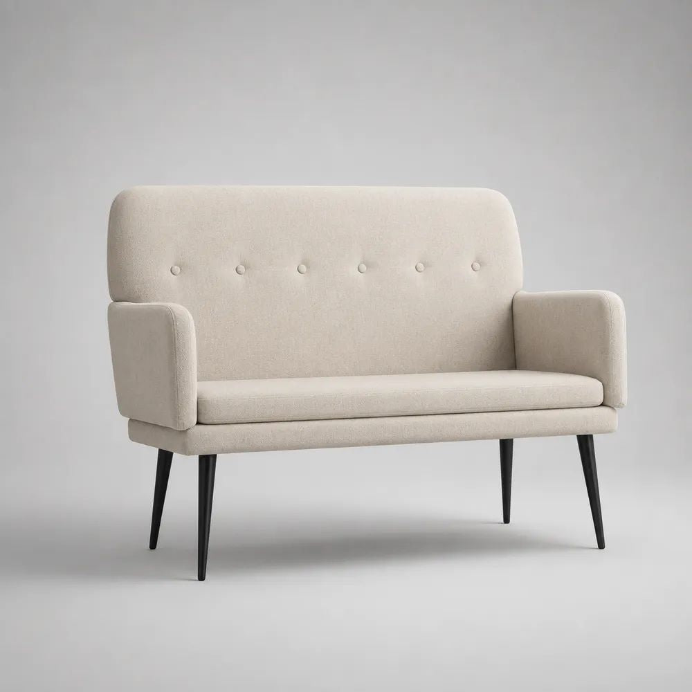 Banquette rectangulaire 2 places en tissu et acier, beige et noir, 120 × 60 × 91 cm
