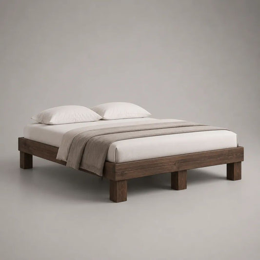 Cadre de lit double plateforme 160 x 200 cm en bois massif brun foncé sans tête de lit