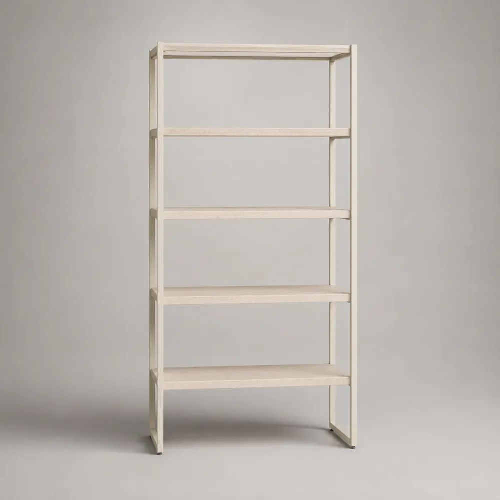 Bibliothèque ouverte rectangulaire à 5 étagères en bois blanc, 180 × 80 × 30 cm