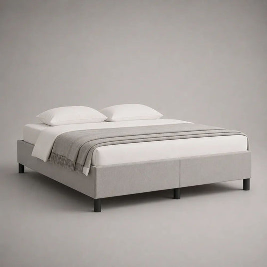 Lot de 2 sommiers tapissiers doubles 160 x 200 cm en bois et tissu gris clair avec pieds noirs