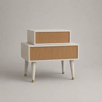 Table de chevet rectangulaire en bois à 2 tiroirs, blanc cassé et chêne naturel, 60 x 40 x 62 cm