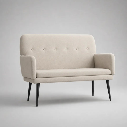 Banquette rectangulaire 2 places en tissu et acier, beige et noir, 120 × 60 × 91 cm