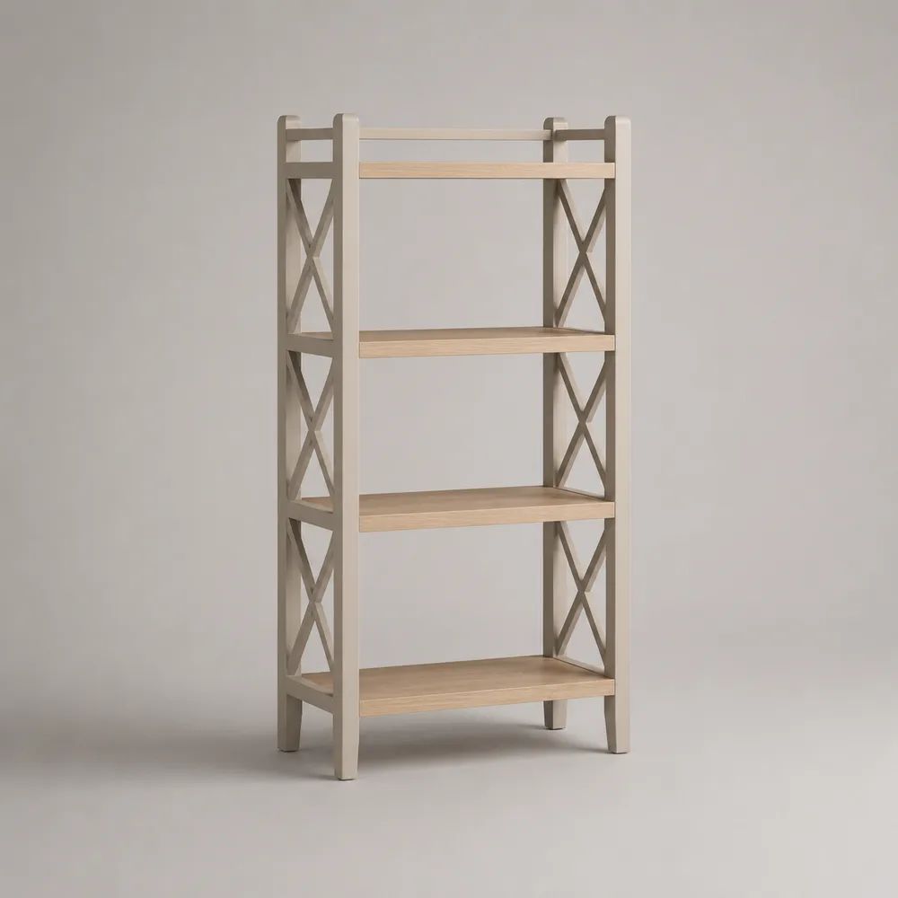 Bibliothèque étagère en bois à 4 niveaux, beige et bois naturel, 70 × 35 × 120 cm