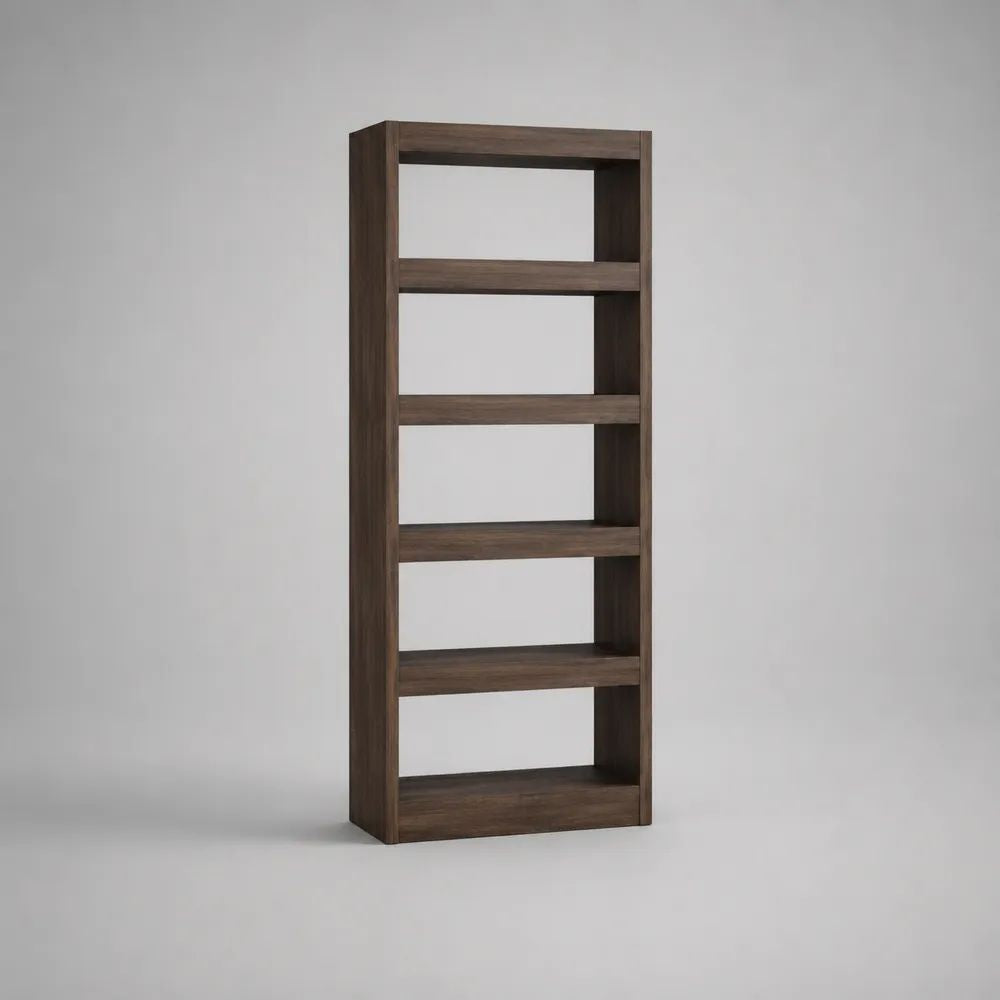 Bibliothèque rectangulaire en bois à 5 niveaux, brun noyer, 60 × 24 × 180 cm