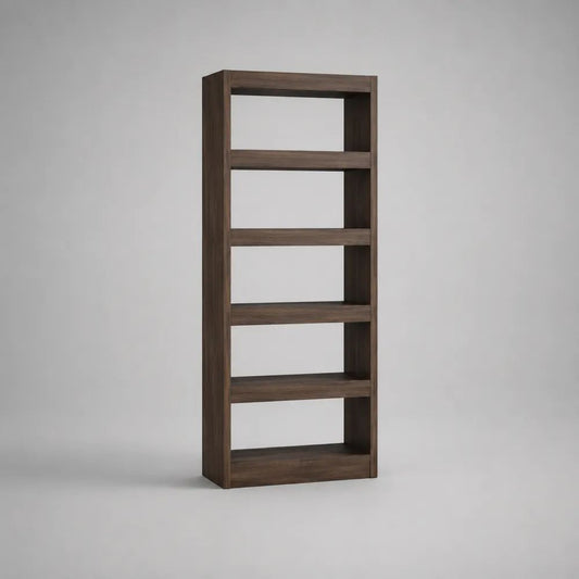Bibliothèque rectangulaire en bois à 5 niveaux, brun noyer, 60 × 24 × 180 cm